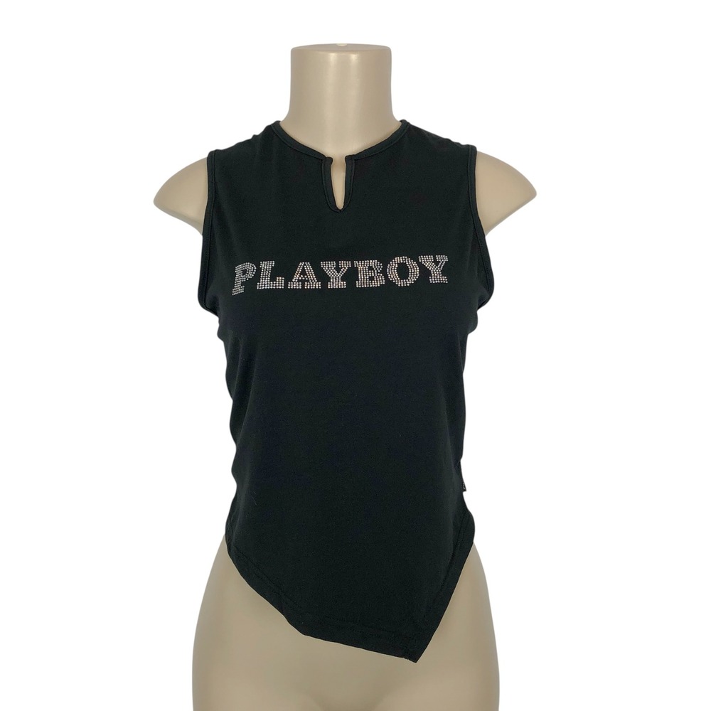 Playboy Bunny x Missguided Rhinestone Embellished Back Crop Tank Top Size XL Y2K